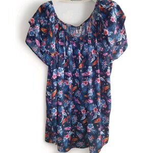 Terra‎ Sky Women's Top Size 2X Short Sleeve Blue Floral Round Neck Blouse